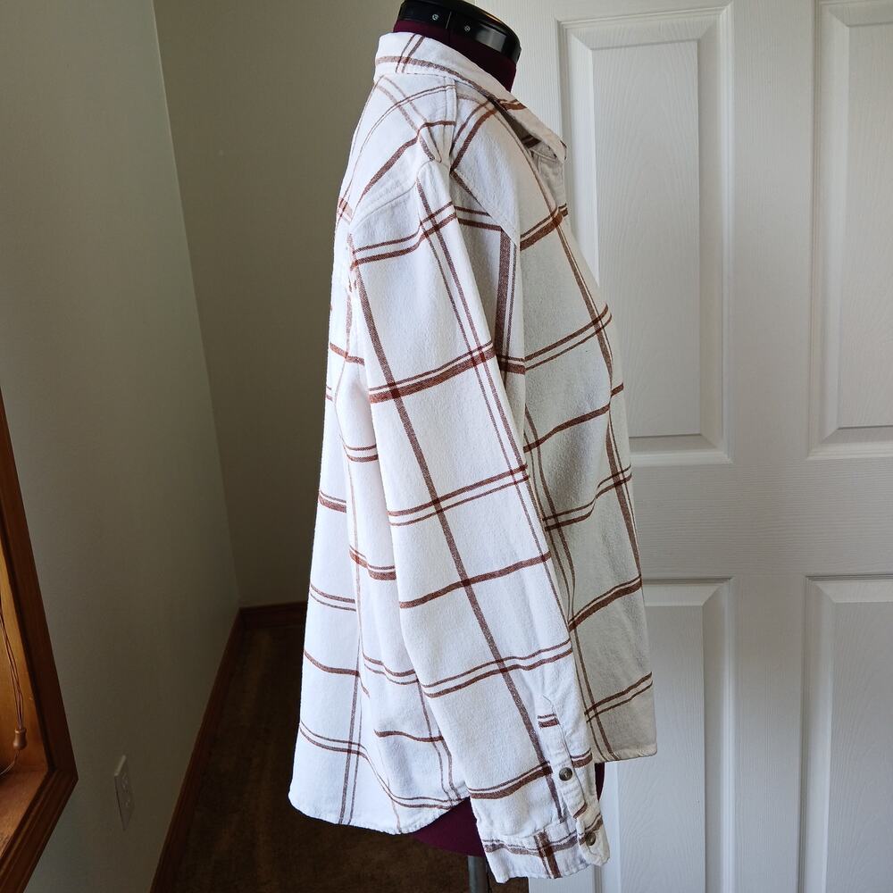 Universal Thread Cream & Brown Plaid Flannel Button-up Shirt XXL relaxed fit - Picture 5 of 14